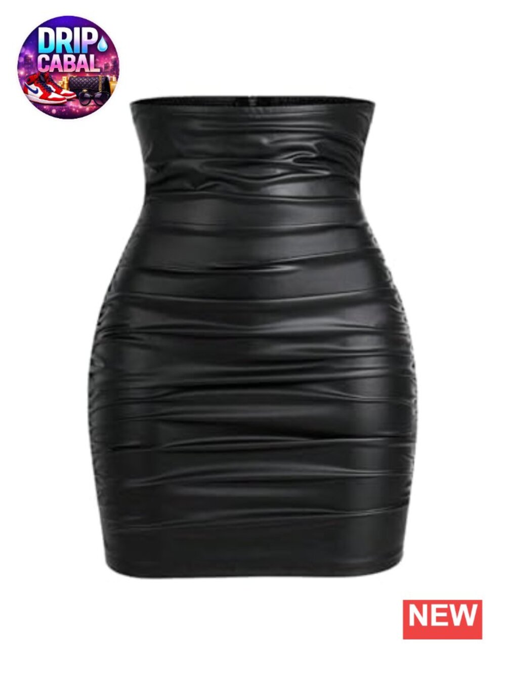 Faux Leather High Waisted Ruched Bodycon Mini Skirt with Tummy Control